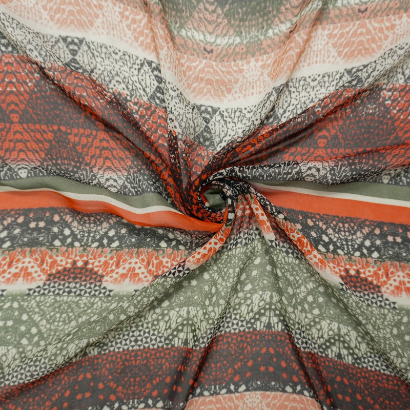 Black-Multi Silk Diamond Stripe Printed Chiffon Woven Fabric