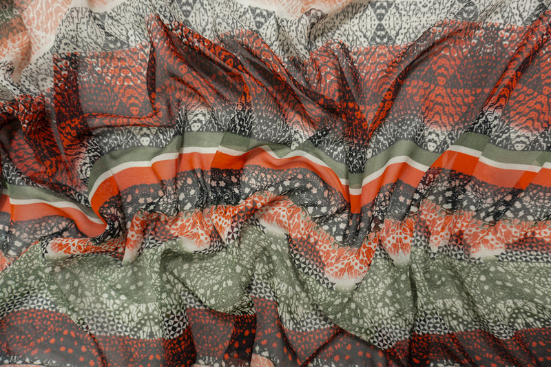 Black-Multi Silk Diamond Stripe Printed Chiffon Woven Fabric