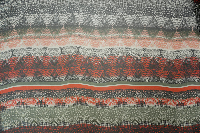 Black-Multi Silk Diamond Stripe Printed Chiffon Woven Fabric