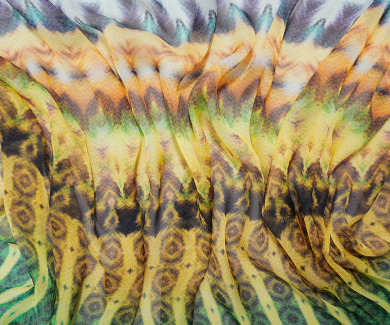 Green Silk Tribal Printed Chiffon Woven Fabric