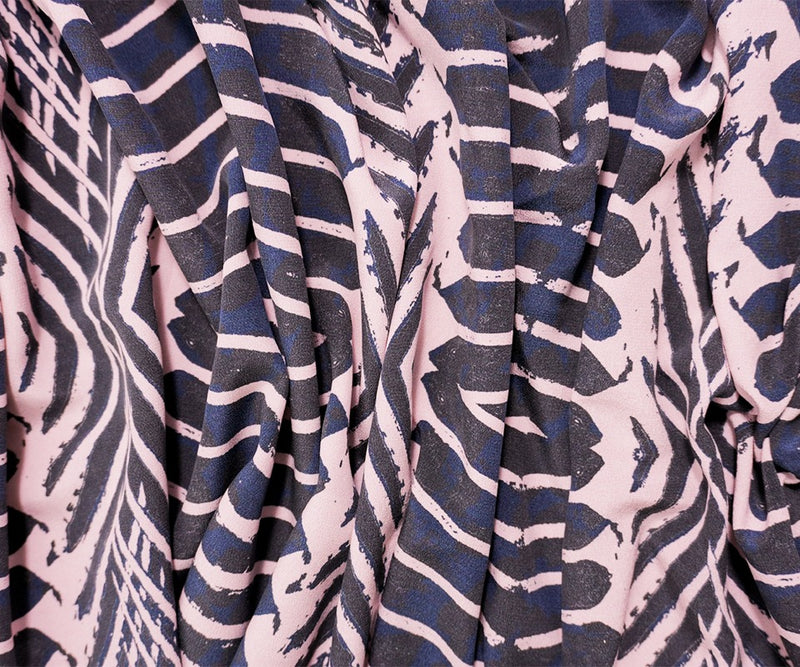 Pink Silk Abstract Printed Crepe De Chine Woven Fabric