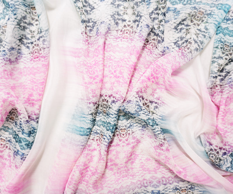 Pink-Multi Silk Abstract Lace Printed Chiffon Woven Fabric
