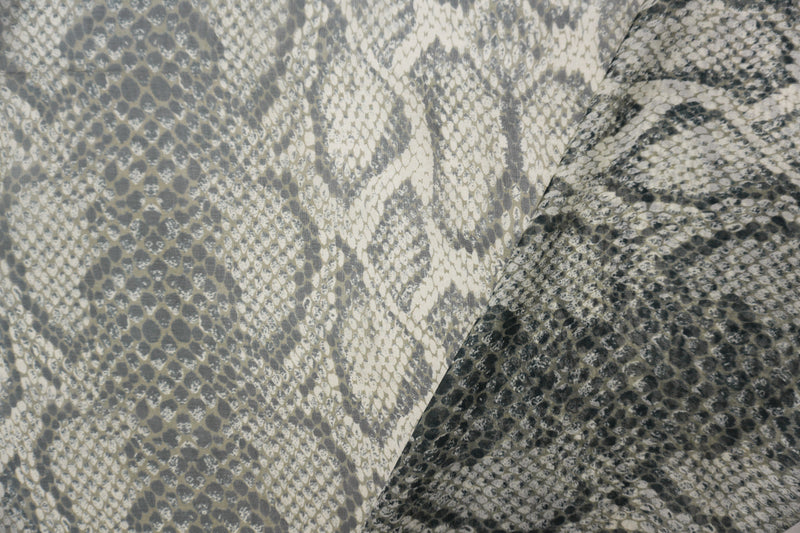 Gray-Multi Silk Reptile Printed Chiffon Woven Fabric