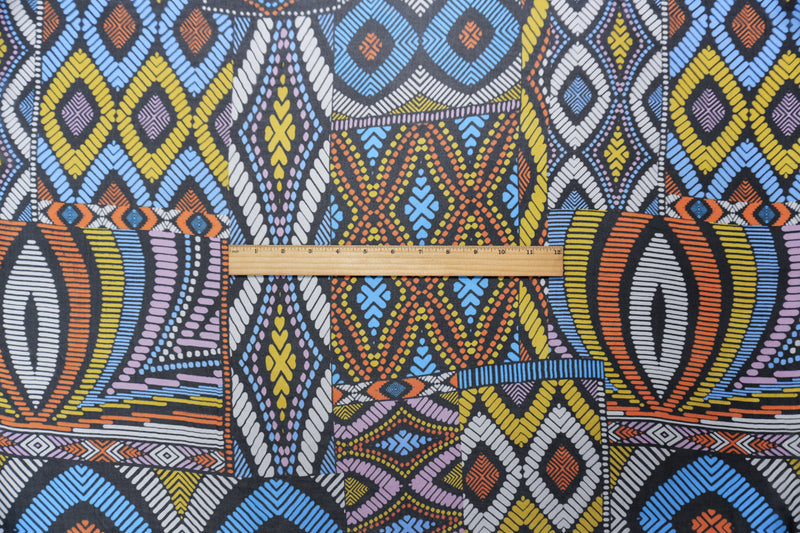 Black Silk Abstract Aztec Printed Chiffon Woven Fabric