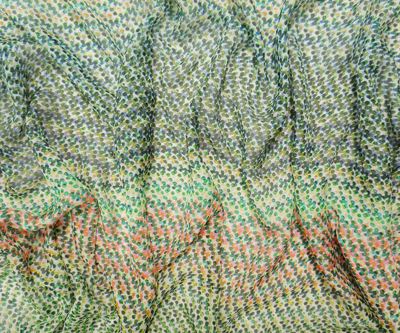 Green Silk Dot Printed Chiffon Woven Fabric