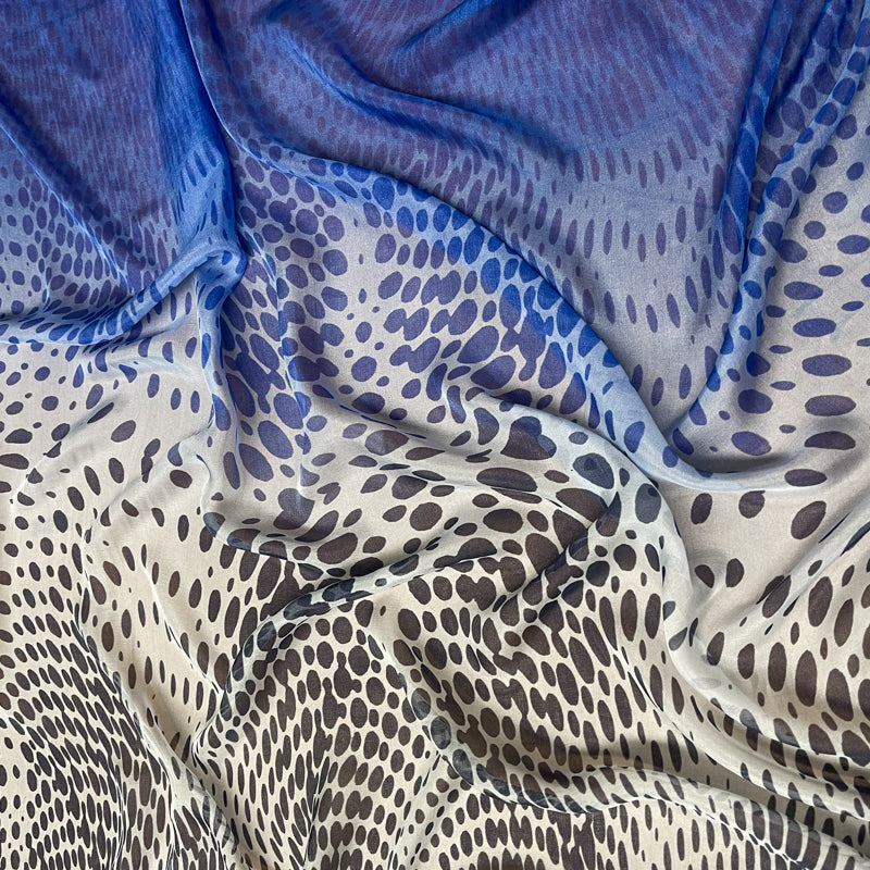 Blue Silk Abstract Dot Ombre Printed Chiffon PANEL Woven Fabric