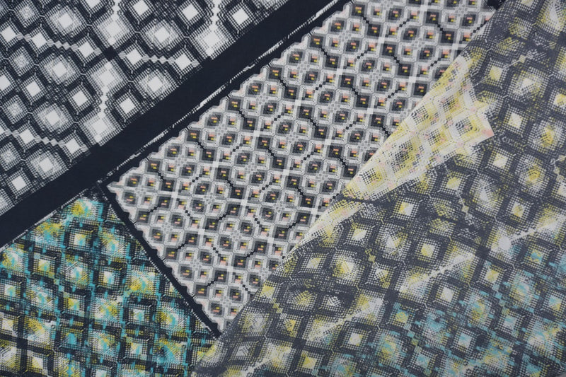 Blue Silk Diamond Printed Crepe De Chine Woven Fabric