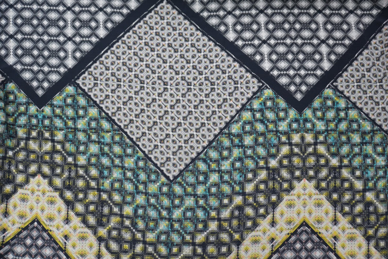 Blue Silk Diamond Printed Crepe De Chine Woven Fabric