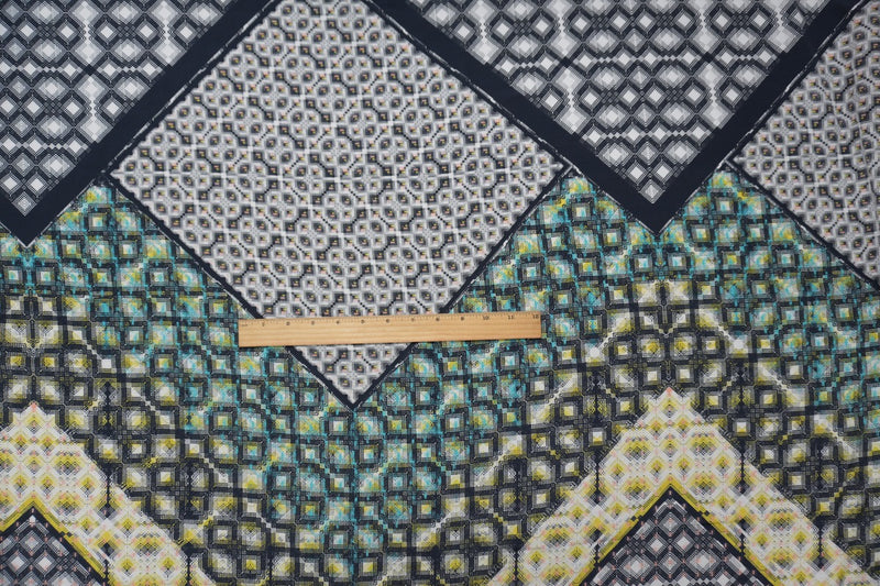 Blue Silk Diamond Printed Crepe De Chine Woven Fabric