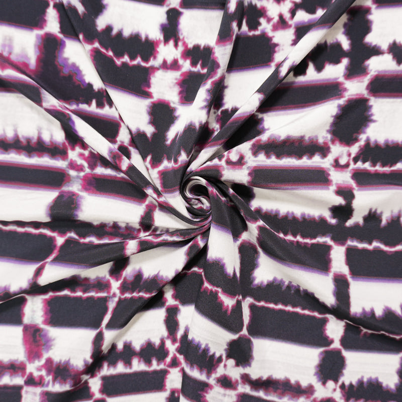 Black Silk Abstract Tie Dye Printed Crepe De Chine Woven Fabric