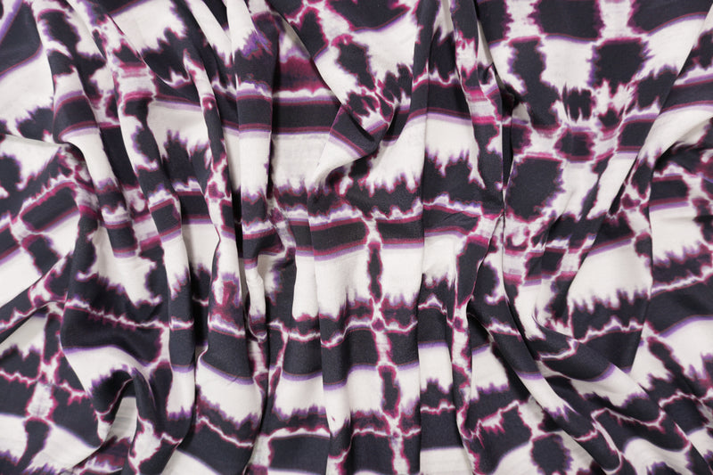 Black Silk Abstract Tie Dye Printed Crepe De Chine Woven Fabric
