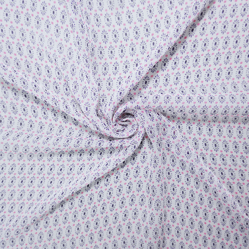 Pink-Multi Silk Flower Dot Printed Crinkle Chiffon Woven Fabric