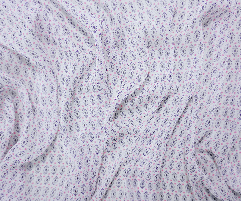 Pink-Multi Silk Flower Dot Printed Crinkle Chiffon Woven Fabric