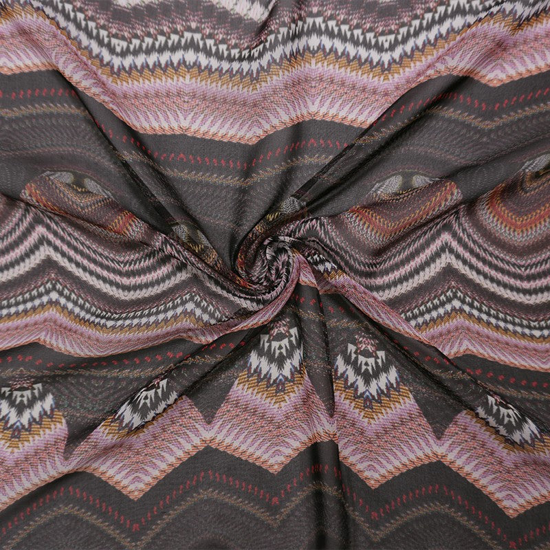 Black-Multi Silk Abstract Bargello Printed Chiffon Woven Fabric
