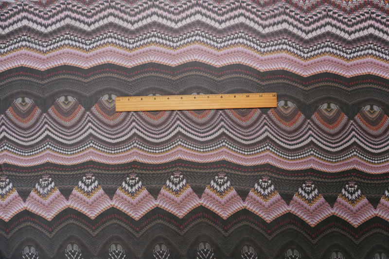 Black-Multi Silk Abstract Bargello Printed Chiffon Woven Fabric