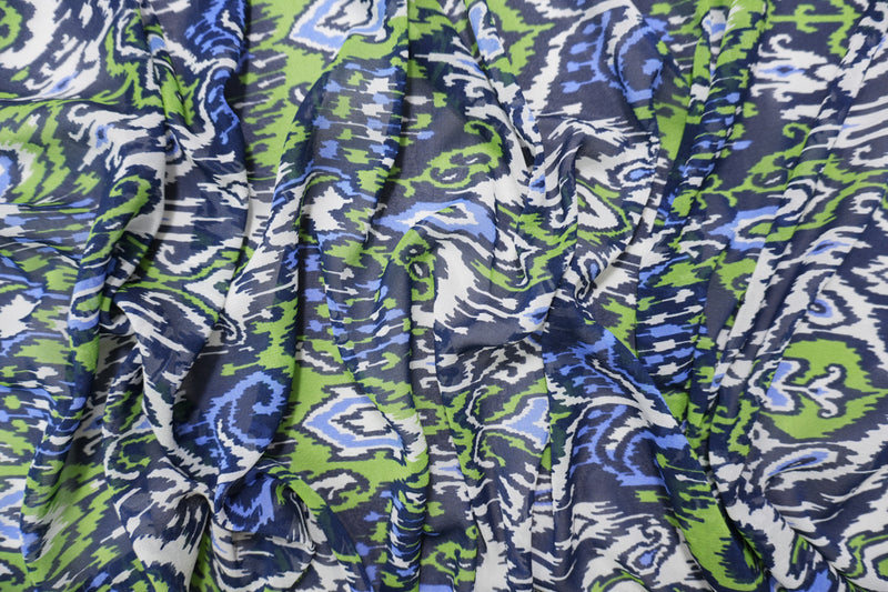 Blue-Multi Silk Ikat Printed Chiffon Woven Fabric