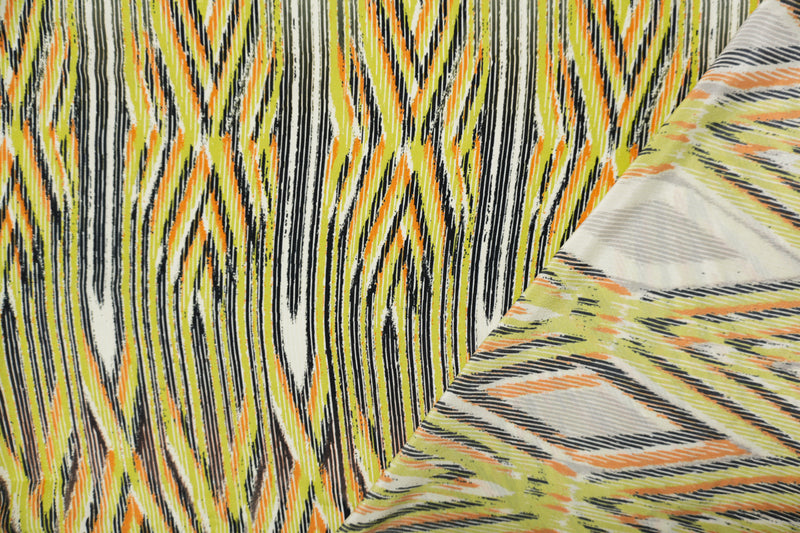 Green Silk Diamond Aztec Printed Crepe De Chine Woven Fabric