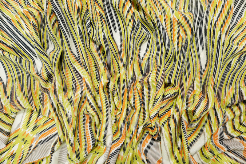 Green Silk Diamond Aztec Printed Crepe De Chine Woven Fabric