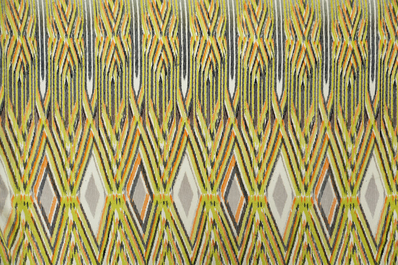 Green Silk Diamond Aztec Printed Crepe De Chine Woven Fabric