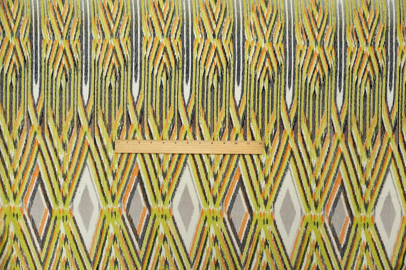 Green Silk Diamond Aztec Printed Crepe De Chine Woven Fabric