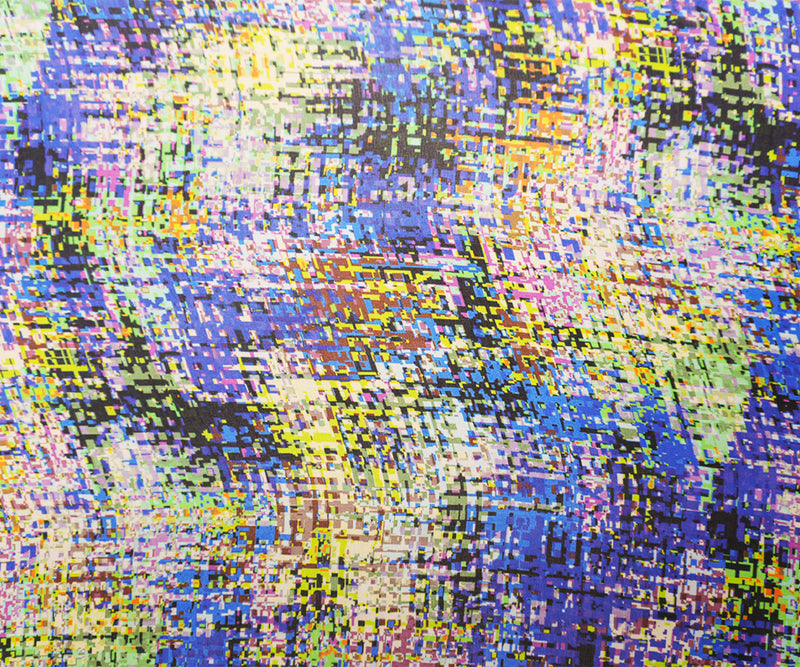 Blue-Multi Silk Abstract Pixel Printed Chiffon Woven Fabric