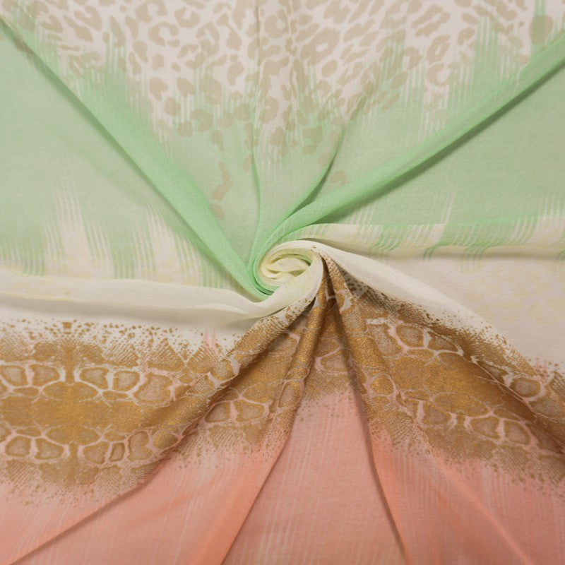 Orange-Green-Multi Silk Abstract Print Chiffon Woven Fabric