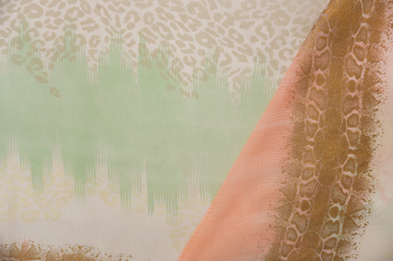 Orange-Green-Multi Silk Abstract Print Chiffon Woven Fabric
