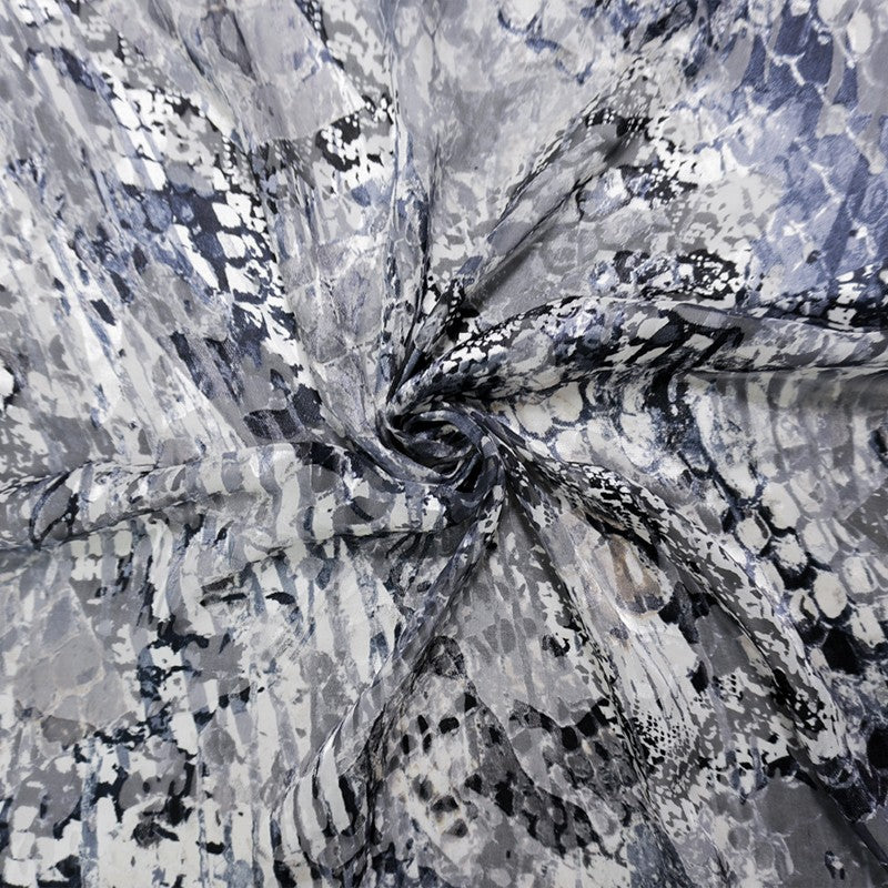 Navy-Multi Silk Animal Abstract Printed Chiffon Satin Woven Fabric