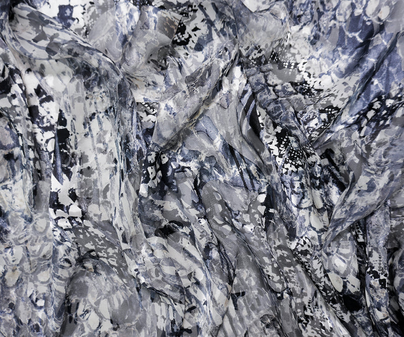 Navy-Multi Silk Animal Abstract Printed Chiffon Satin Woven Fabric