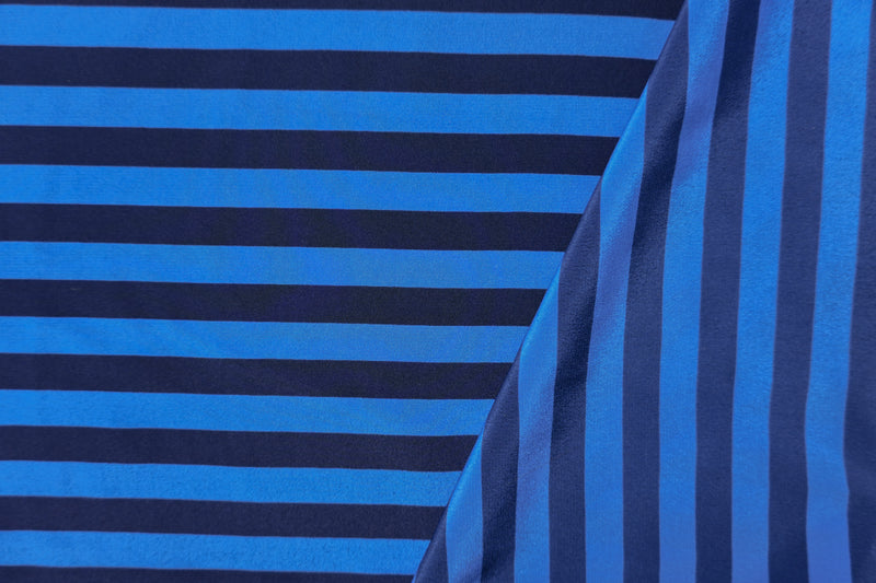 Blue Silk Stripe Printed Crepe De Chine Woven Fabric