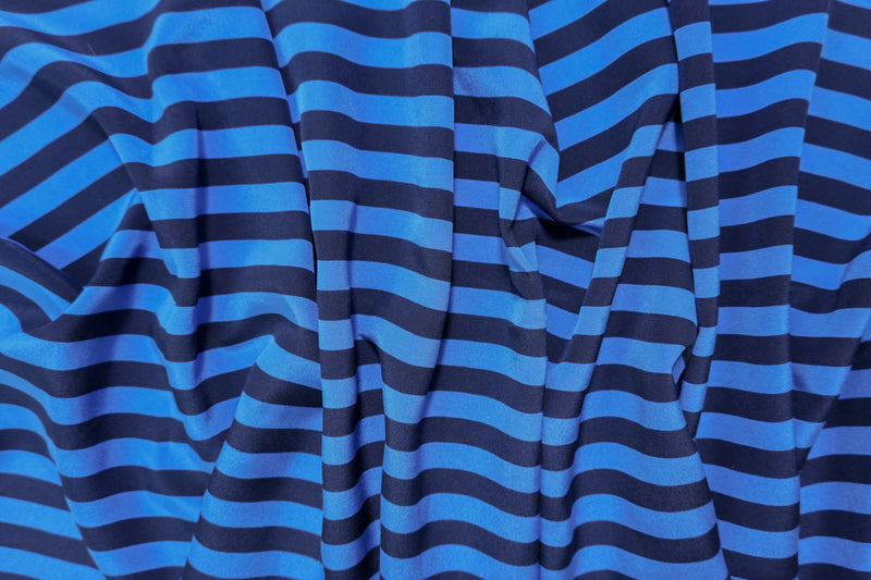 Blue Silk Stripe Printed Crepe De Chine Woven Fabric