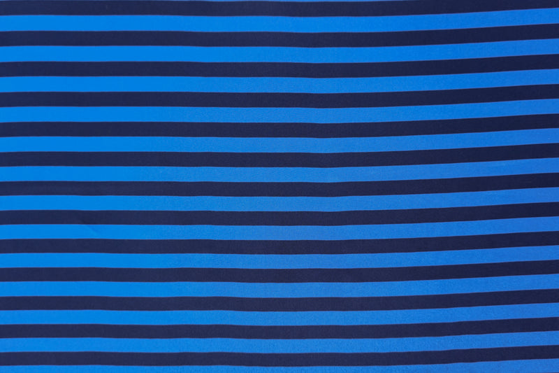 Blue Silk Stripe Printed Crepe De Chine Woven Fabric