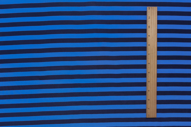 Blue Silk Stripe Printed Crepe De Chine Woven Fabric