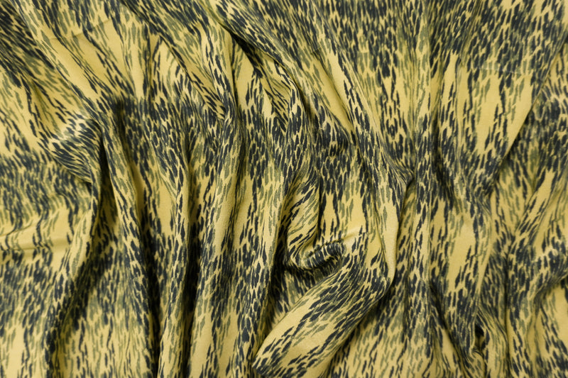 Green Silk Abstract Printed Crepe De Chine Woven Fabric
