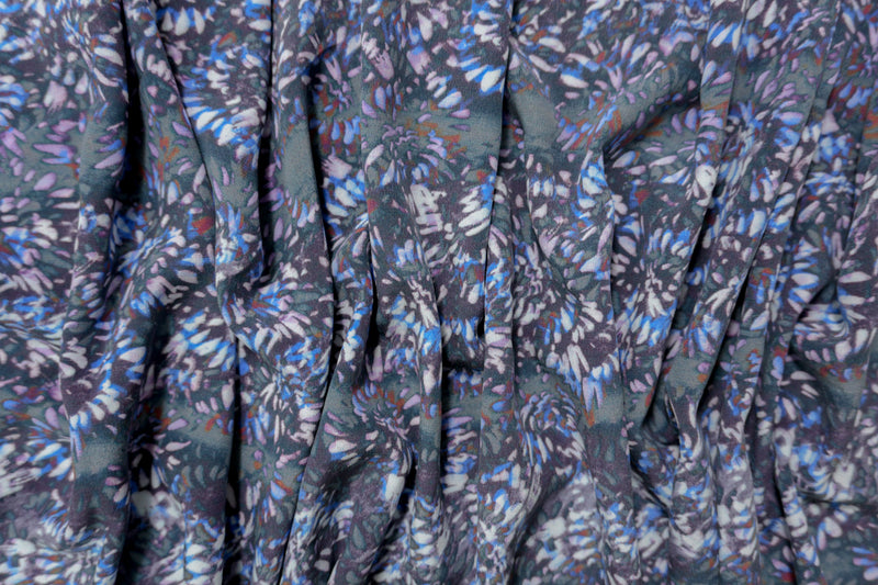 Purple Silk Abstract Floral Printed Matte Crepe De Chine Woven Fabric