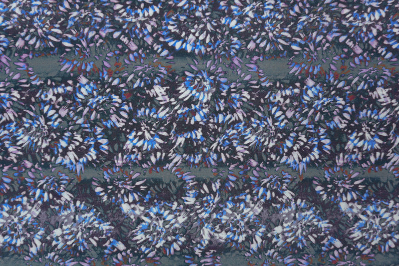 Purple Silk Abstract Floral Printed Matte Crepe De Chine Woven Fabric