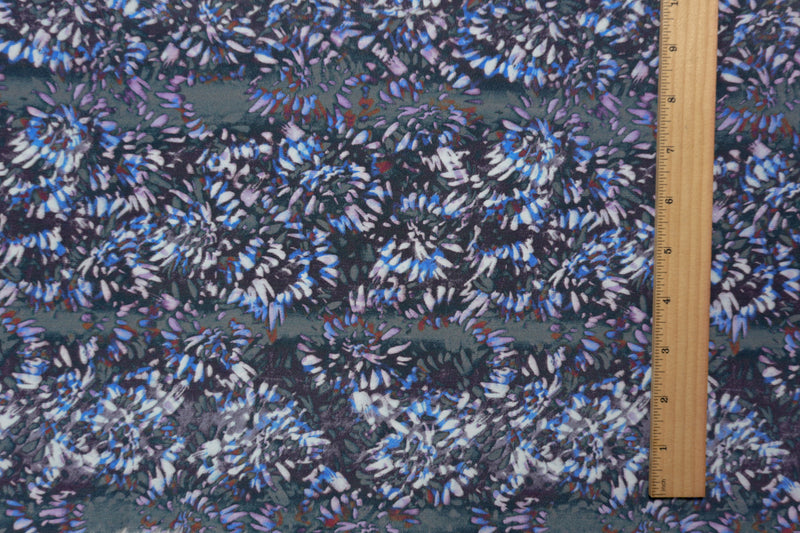 Purple Silk Abstract Floral Printed Matte Crepe De Chine Woven Fabric