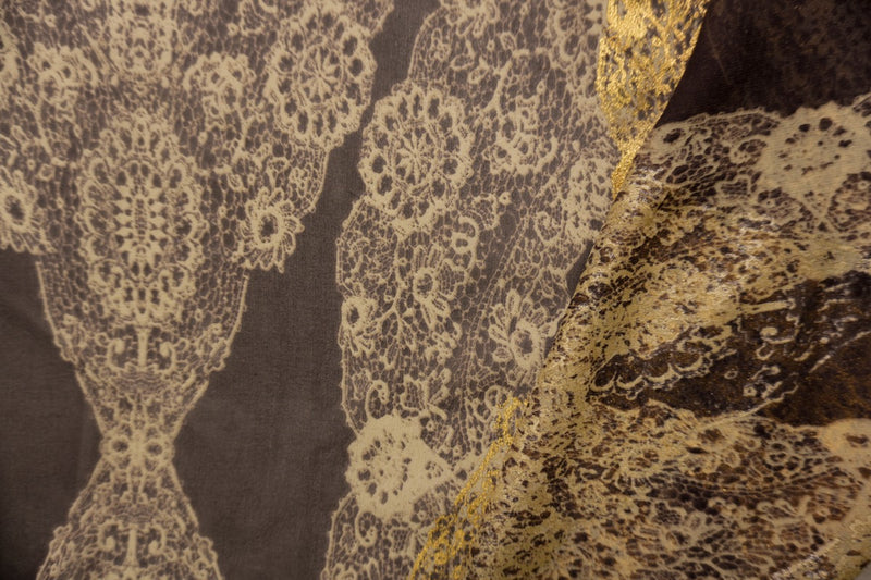 Gold Silk Baroque Foil Printed Chiffon Woven Fabric