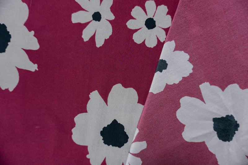 Red Silk Floral Printed Crepe De Chine Woven Fabric