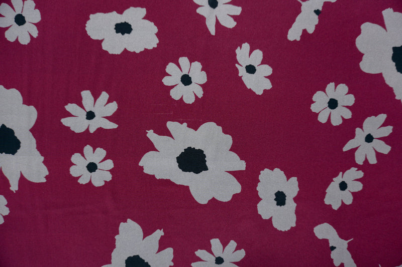 Red Silk Floral Printed Crepe De Chine Woven Fabric