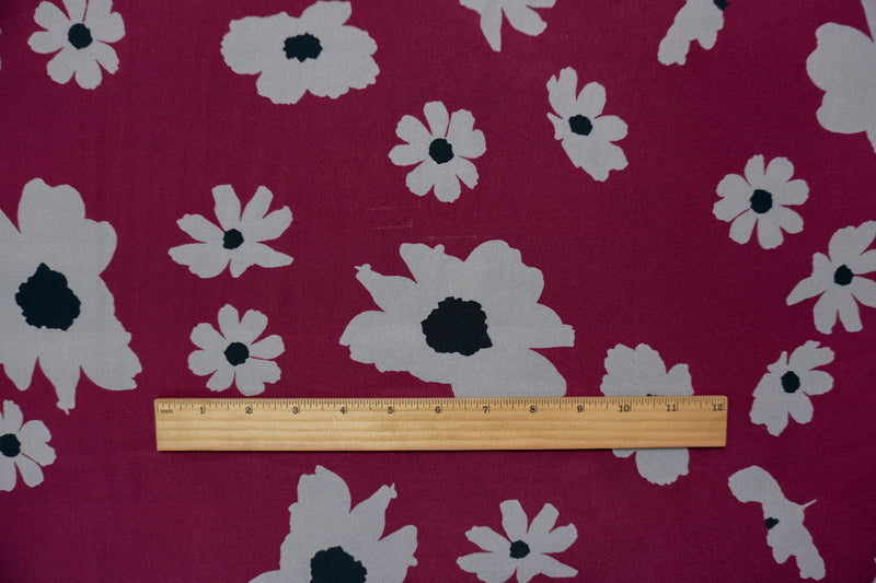 Red Silk Floral Printed Crepe De Chine Woven Fabric