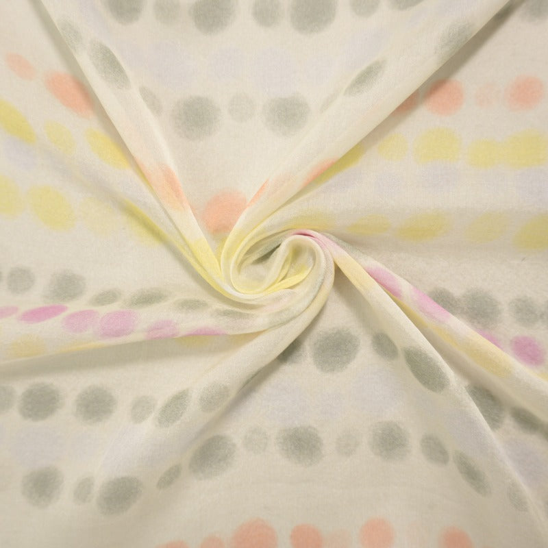 Ivory-Multi Silk Stripe Dot Printed Chiffon Woven Fabric