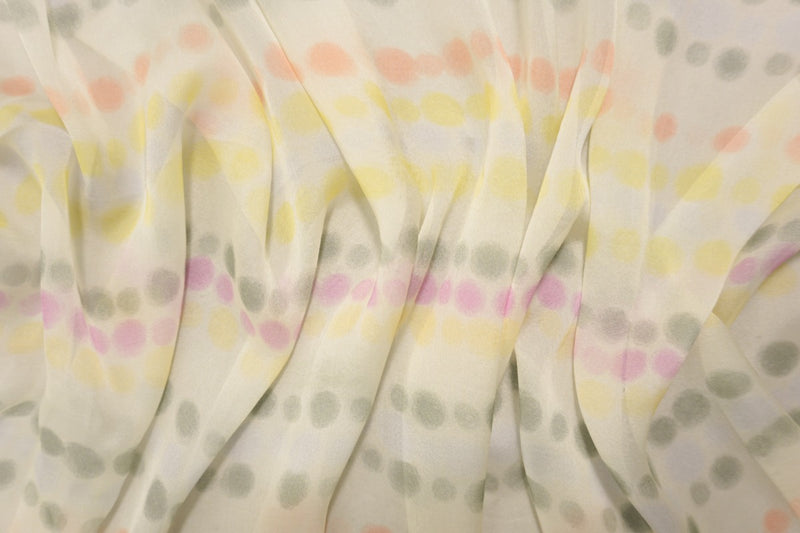 Ivory-Multi Silk Stripe Dot Printed Chiffon Woven Fabric
