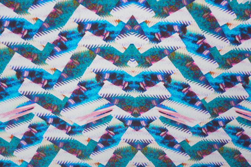 Blue Silk Abstract Fragments Printed Crepe De Chine Woven Fabric