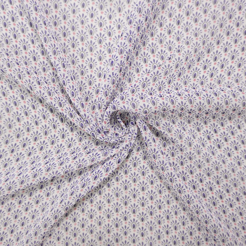 White-Multi Silk Abstract Printed Chiffon Woven Fabric