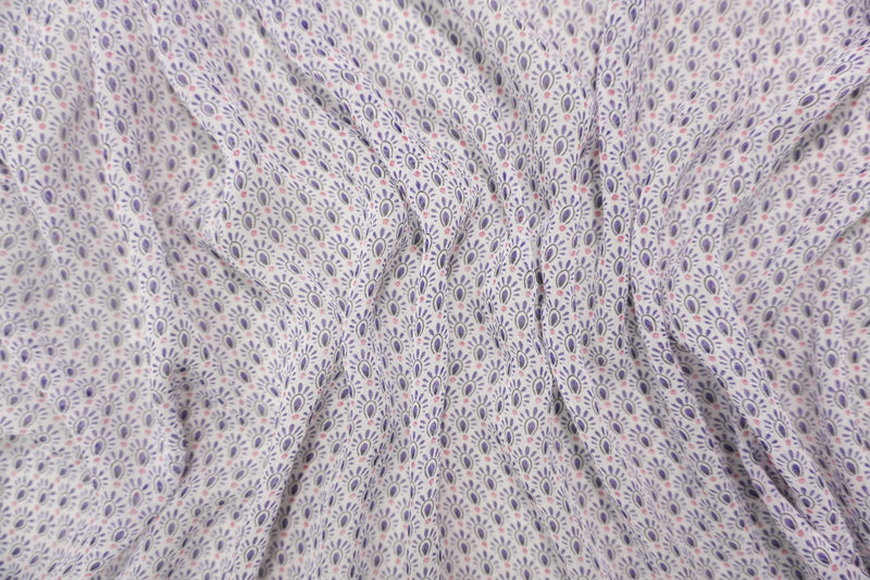 White-Multi Silk Abstract Printed Chiffon Woven Fabric