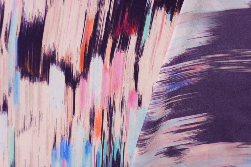 Purple Silk Ikat Printed Crepe De Chine Woven Fabric