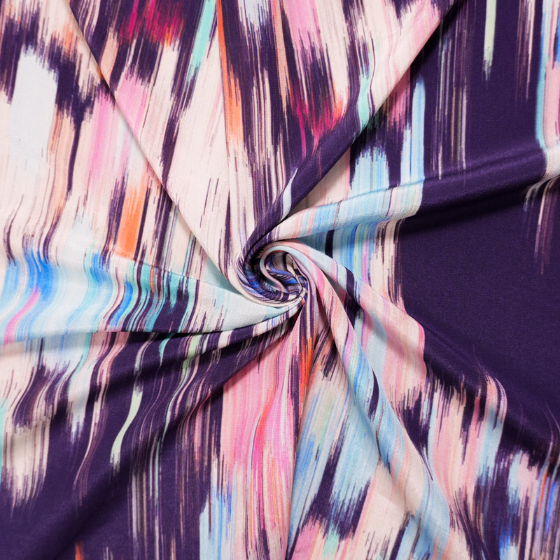 Purple Silk Ikat Printed Crepe De Chine Woven Fabric