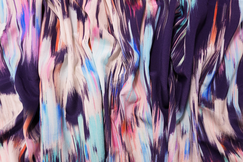 Purple Silk Ikat Printed Crepe De Chine Woven Fabric