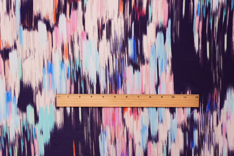 Purple Silk Ikat Printed Crepe De Chine Woven Fabric
